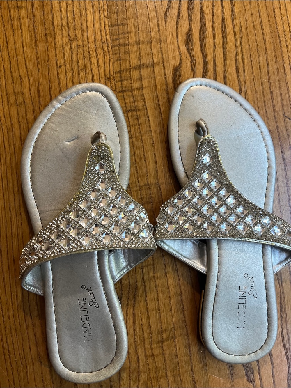 Madeline Stuart Crystal-Studded Silver Thong Sandals